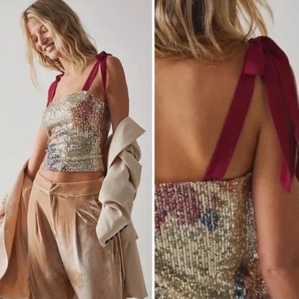 Free People Night Garden sequin top M